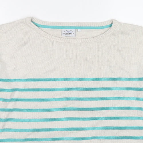 Passenger Mens Multicoloured Round Neck Striped Cotton Pullover Jumper Size L Long Sleeve