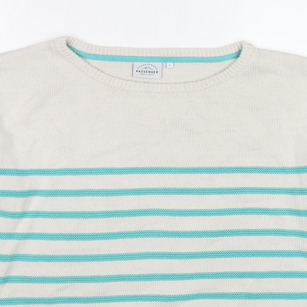 Passenger Mens Multicoloured Round Neck Striped Cotton Pullover Jumper Size L Long Sleeve