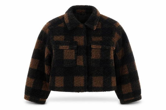 Front view of Divided by H&M women’s black check jacket, size XS, snap