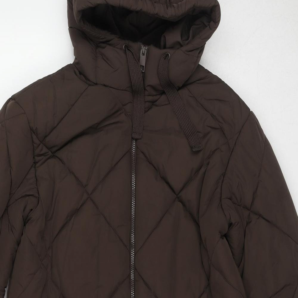 Marks and Spencer Womens Brown Quilted Coat Size 12 Zip