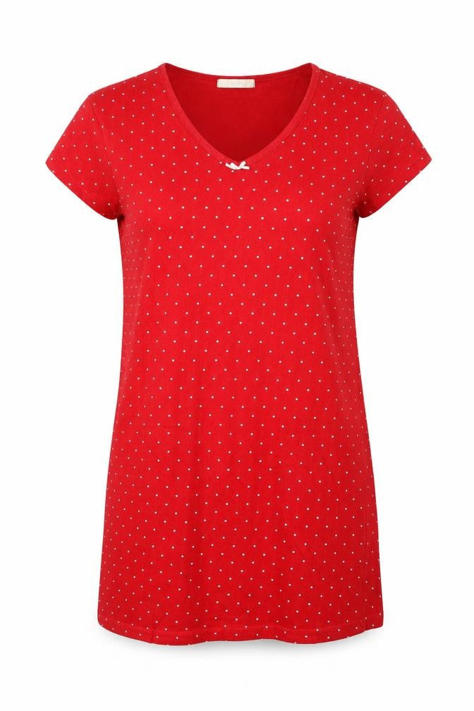 Marks and Spencer Womens Red Polka Dot Cotton Top Nightshirt Size 8