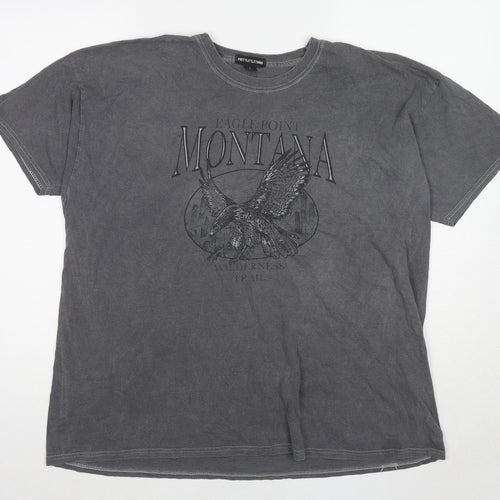 PRETTYLITTLETHING Womens Grey Cotton Basic T-Shirt Size L Round Neck - Montana