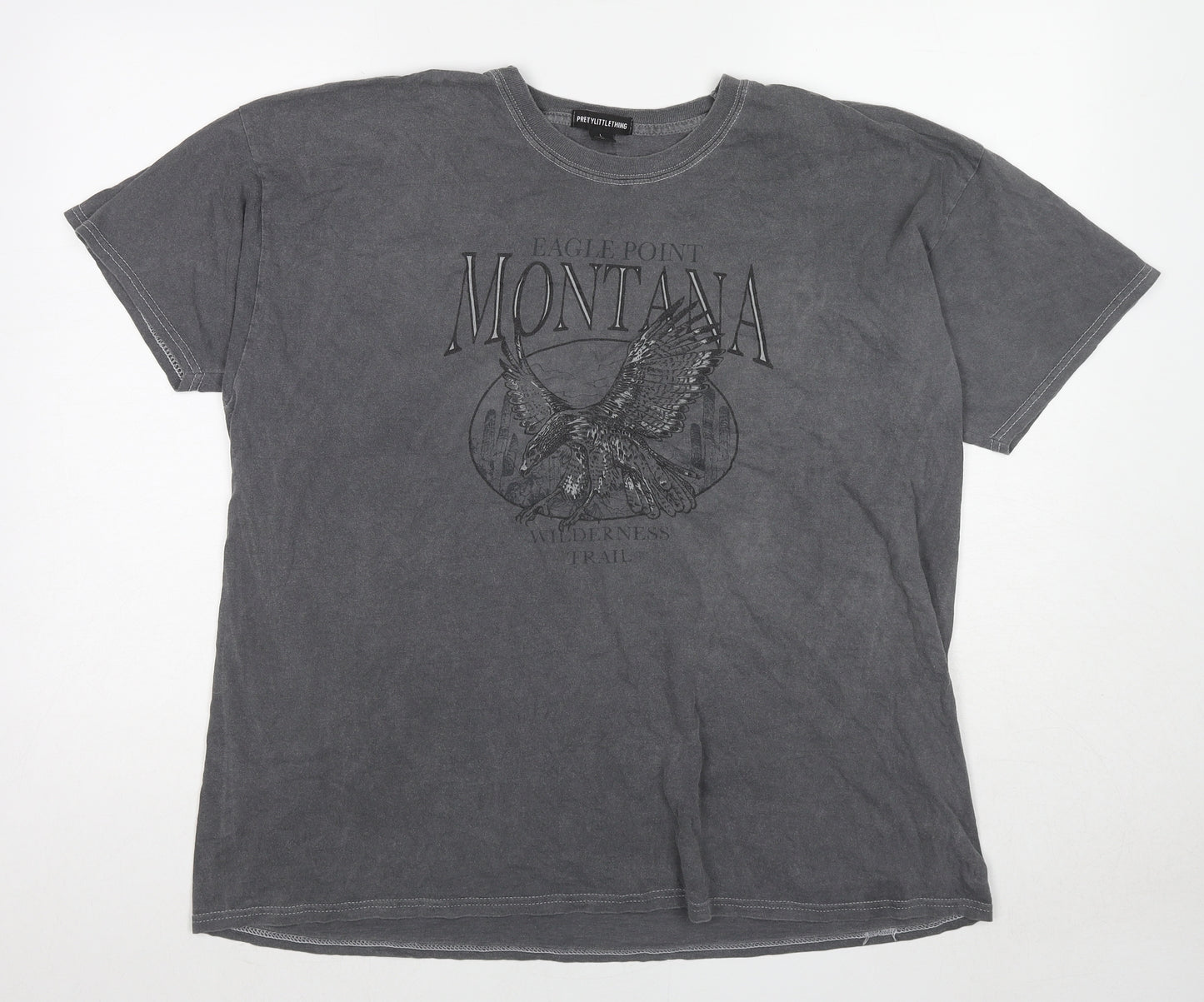 PRETTYLITTLETHING Womens Grey Cotton Basic T-Shirt Size L Round Neck - Montana