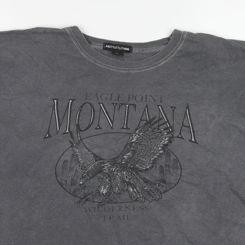PRETTYLITTLETHING Womens Grey Cotton Basic T-Shirt Size L Round Neck - Montana