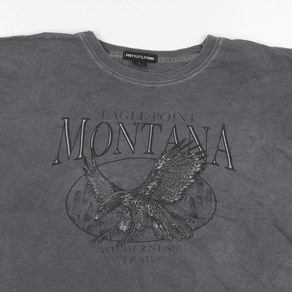 PRETTYLITTLETHING Womens Grey Cotton Basic T-Shirt Size L Round Neck - Montana