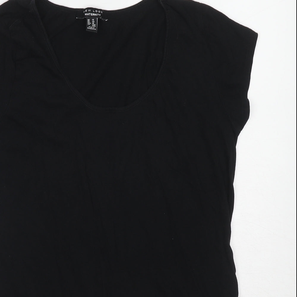 New Look Womens Black Cotton Basic T-Shirt Size 14 Round Neck