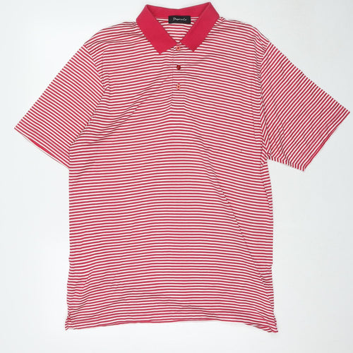 Dwyers&Co Mens Red Striped Cotton Polo Size M Collared Pullover