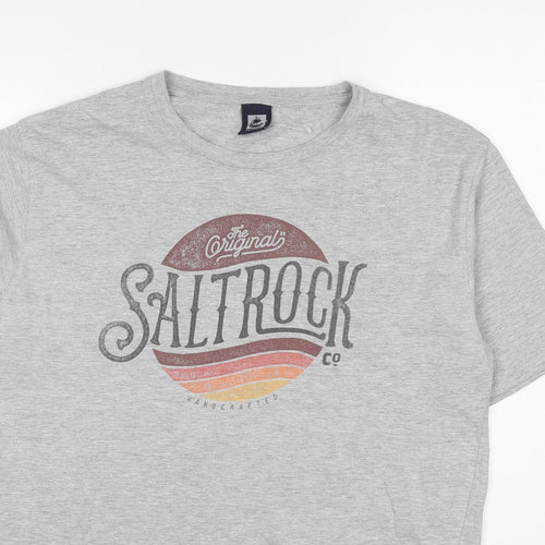 Saltrock Mens Grey Cotton T-Shirt Size M Round Neck
