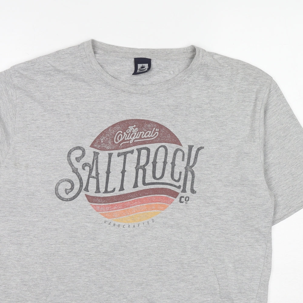 Saltrock Mens Grey Cotton T-Shirt Size M Round Neck