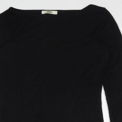 Oasis Womens Black Viscose Basic T-Shirt Size M Round Neck