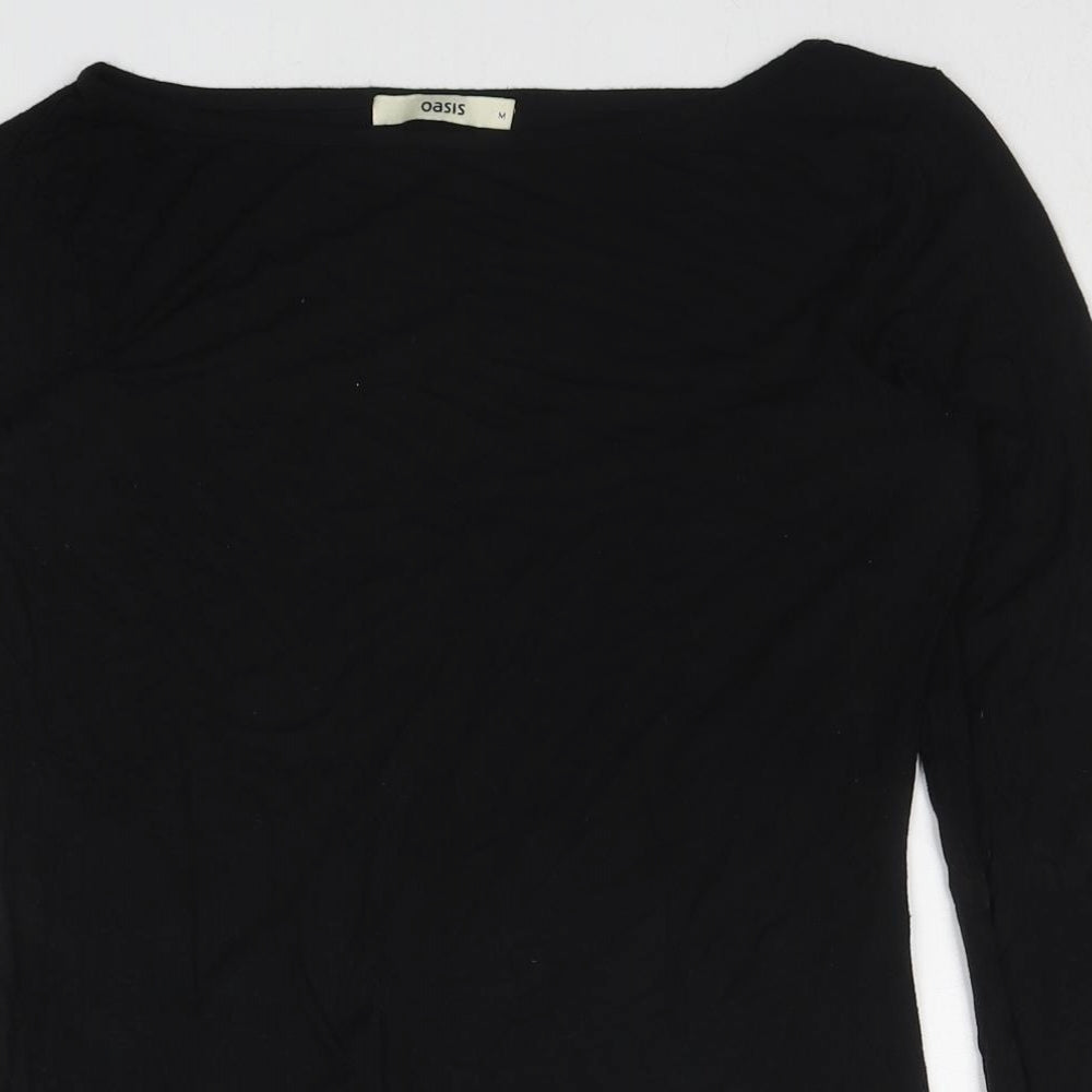 Oasis Womens Black Viscose Basic T-Shirt Size M Round Neck