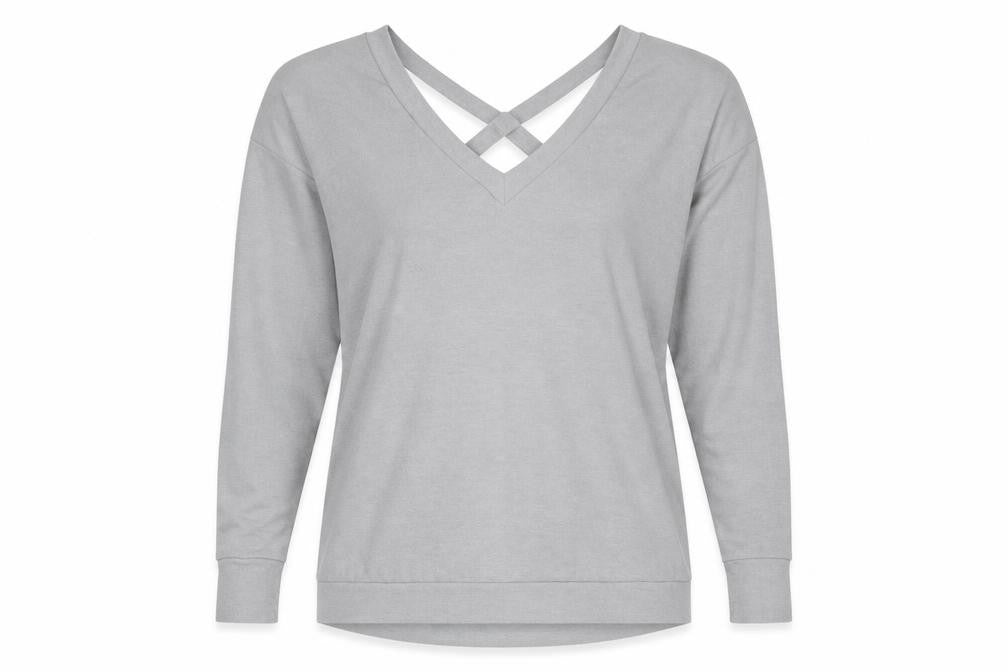 Front view of River Island women’s grey polyester pullover sweatshirt, size UK 10, pullover