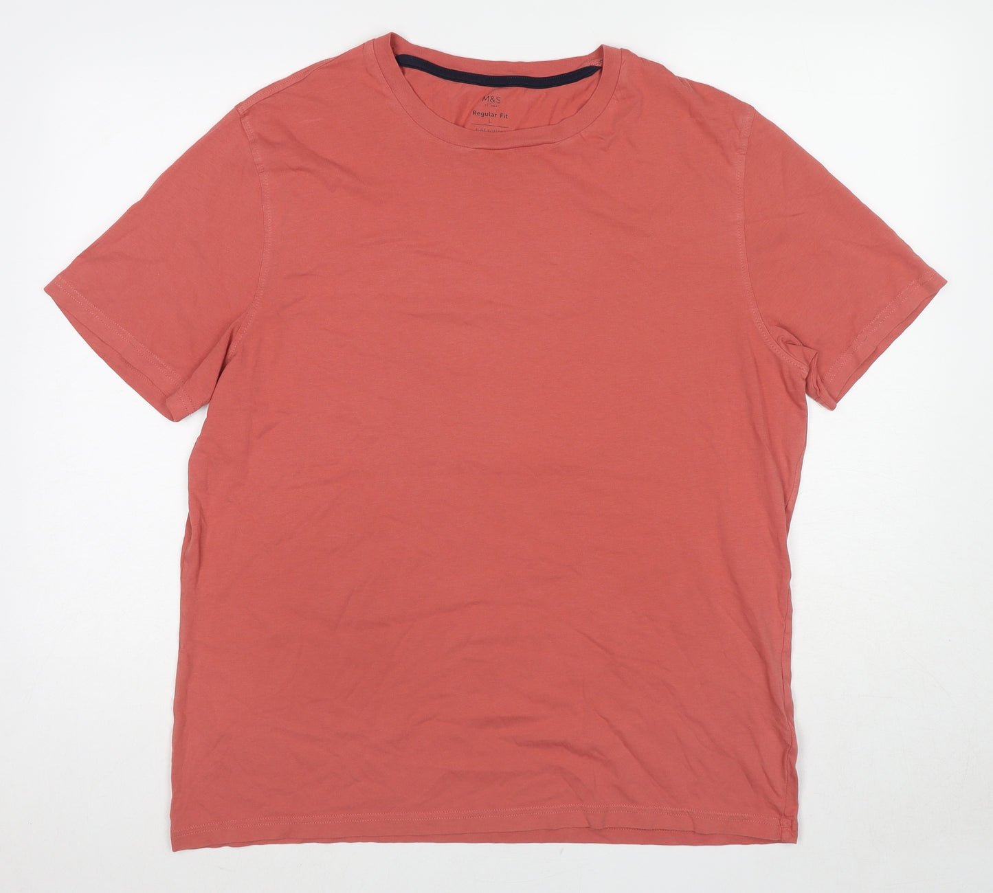 Marks and Spencer Mens Red Cotton T-Shirt Size L Round Neck