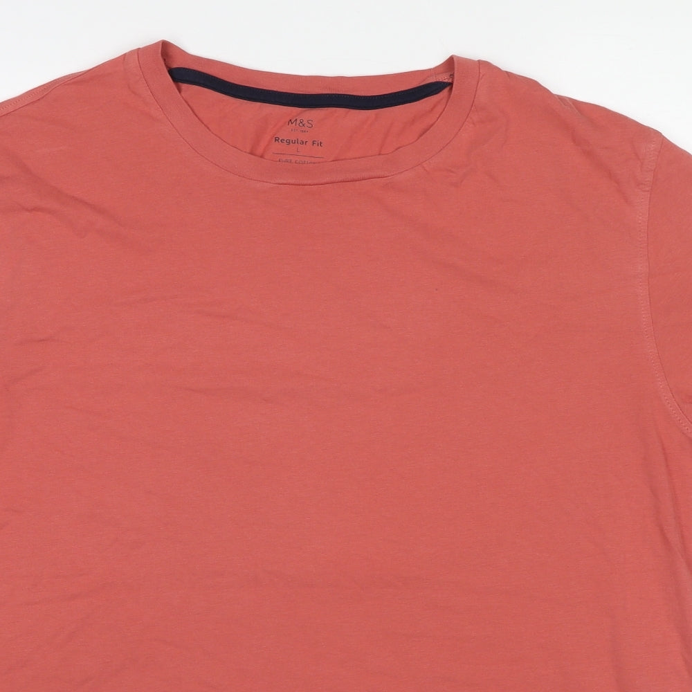 Marks and Spencer Mens Red Cotton T-Shirt Size L Round Neck