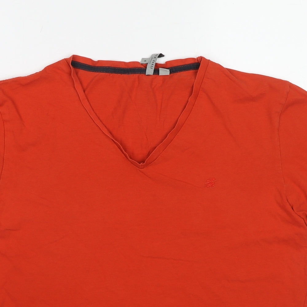 Ted Baker Mens Red Cotton T-Shirt Size L V-Neck - Label size 5