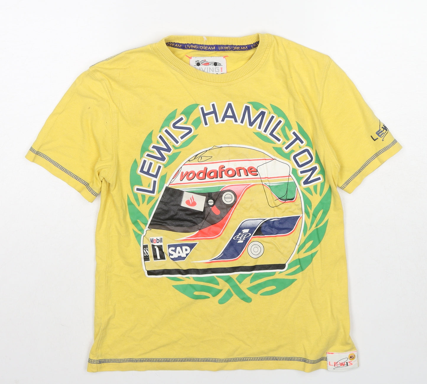 Marks and Spencer Boys Yellow Cotton Basic T-Shirt Size 10 Years Round Neck Pullover - Lewis Hamilton