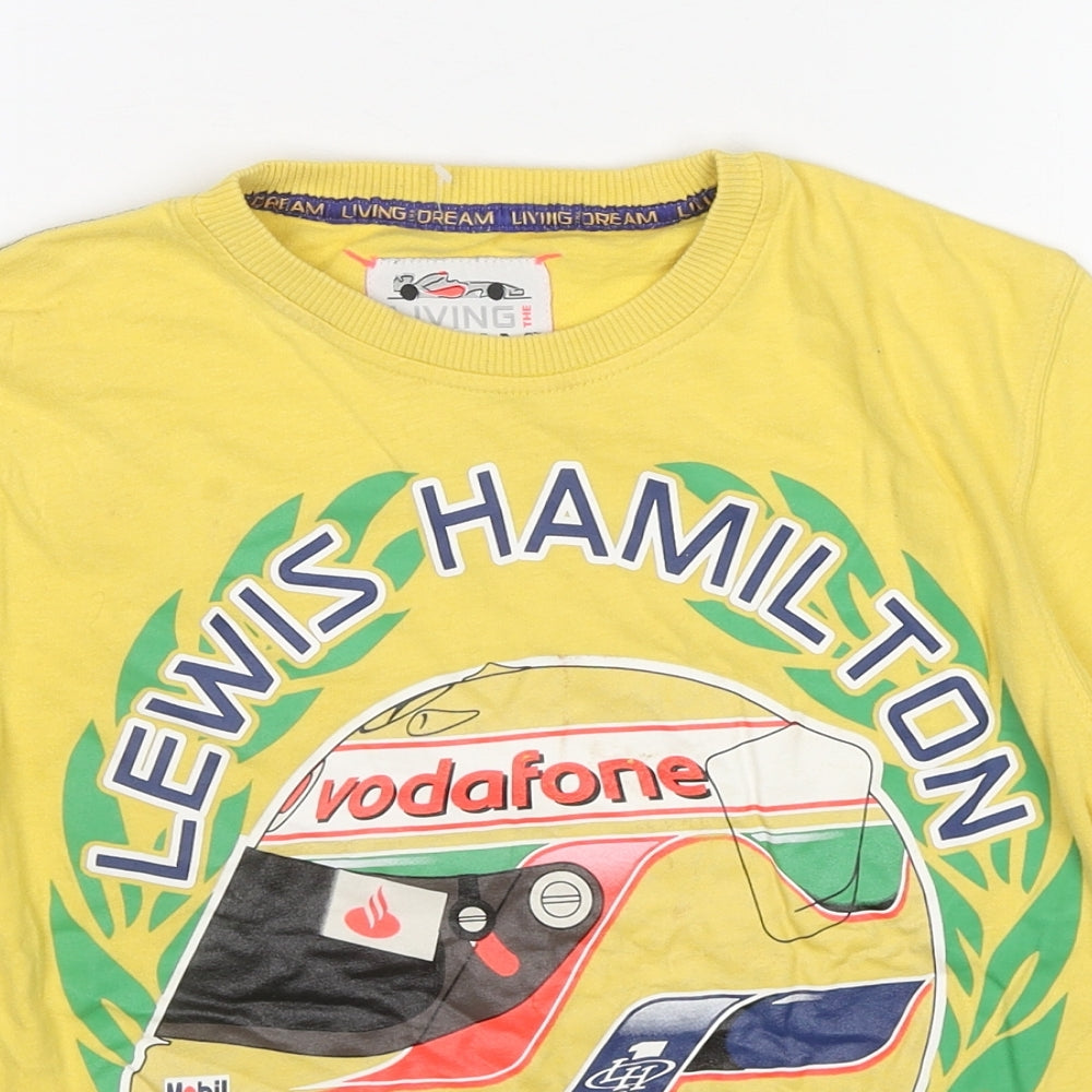 Marks and Spencer Boys Yellow Cotton Basic T-Shirt Size 10 Years Round Neck Pullover - Lewis Hamilton