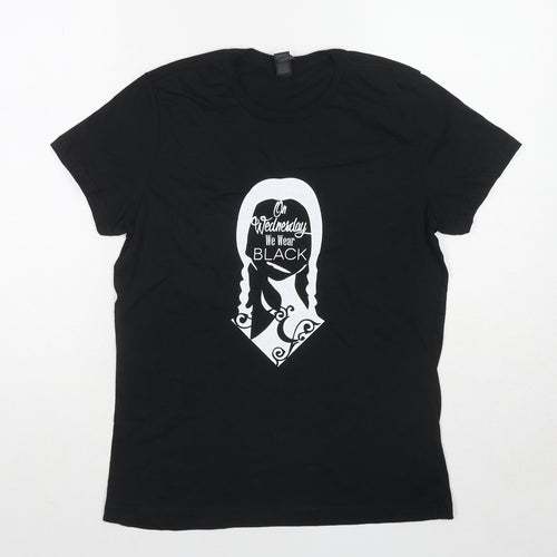 The Addams Family Womens Black Cotton Basic T-Shirt Size M Round Neck - On Wednesday We Wear Black