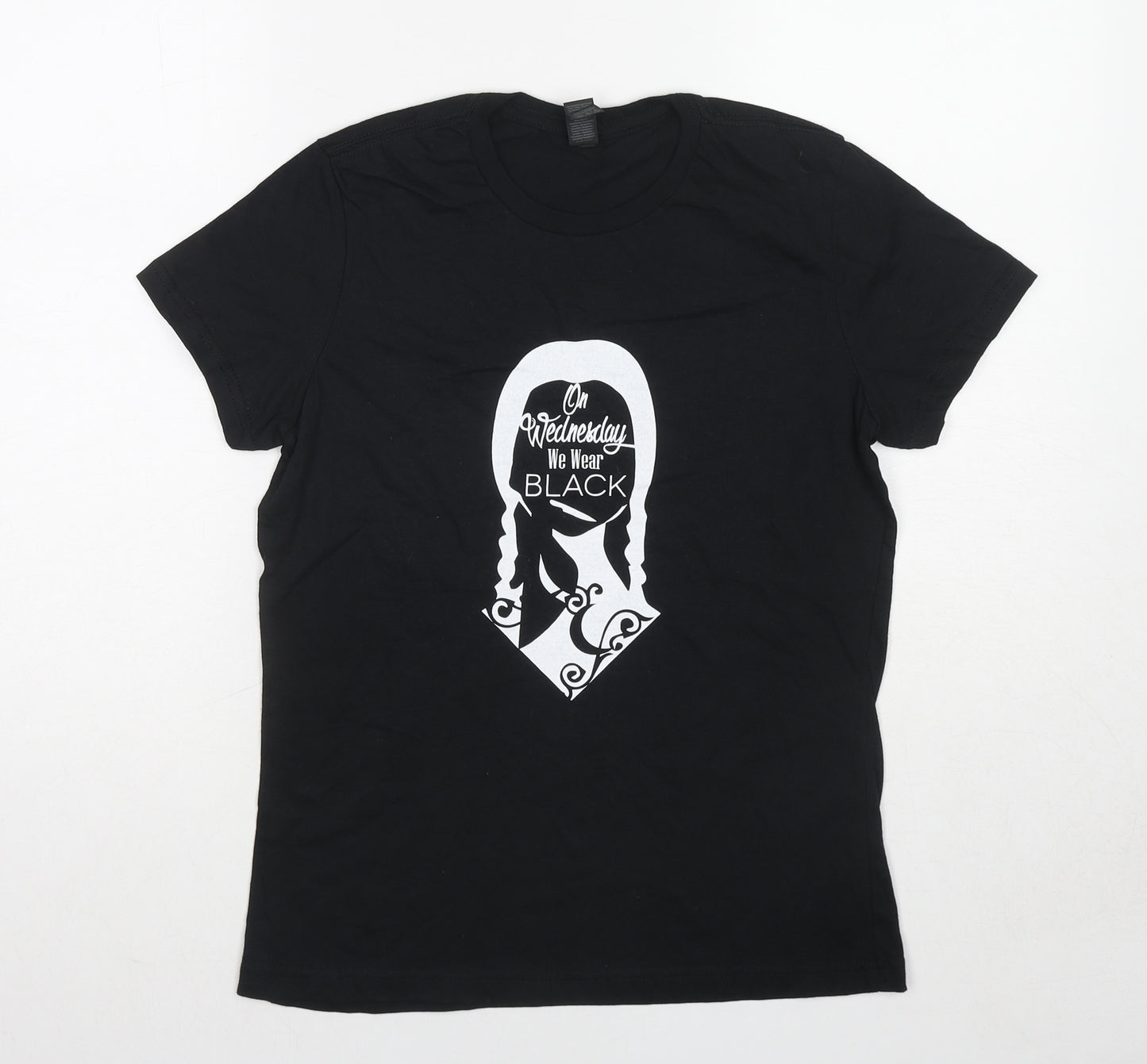 The Addams Family Womens Black Cotton Basic T-Shirt Size M Round Neck - On Wednesday We Wear Black