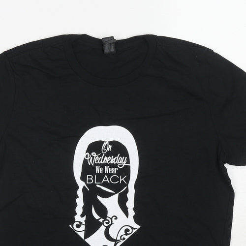 The Addams Family Womens Black Cotton Basic T-Shirt Size M Round Neck - On Wednesday We Wear Black