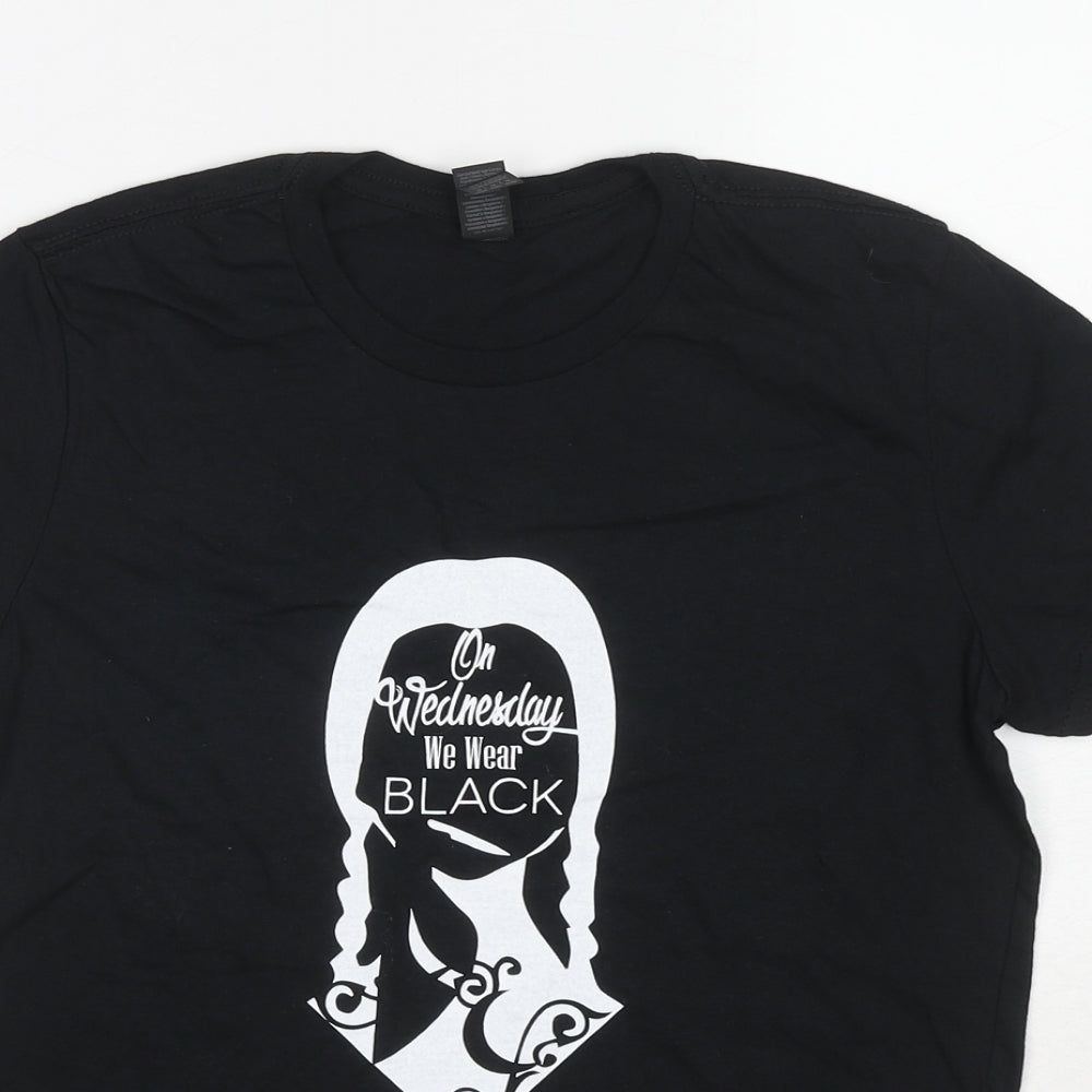 The Addams Family Womens Black Cotton Basic T-Shirt Size M Round Neck - On Wednesday We Wear Black