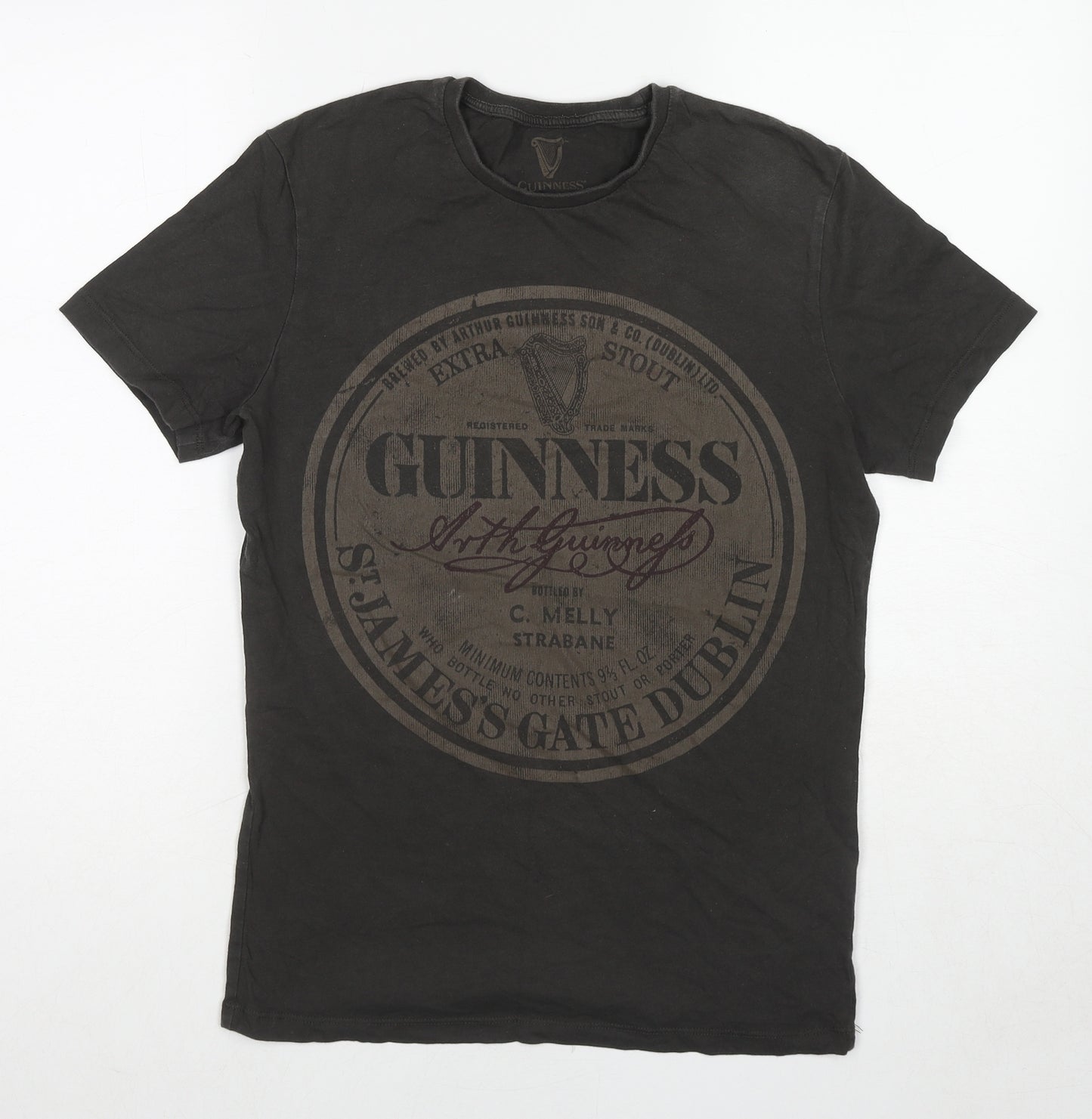 Guinness Mens Black Cotton T-Shirt Size S Round Neck