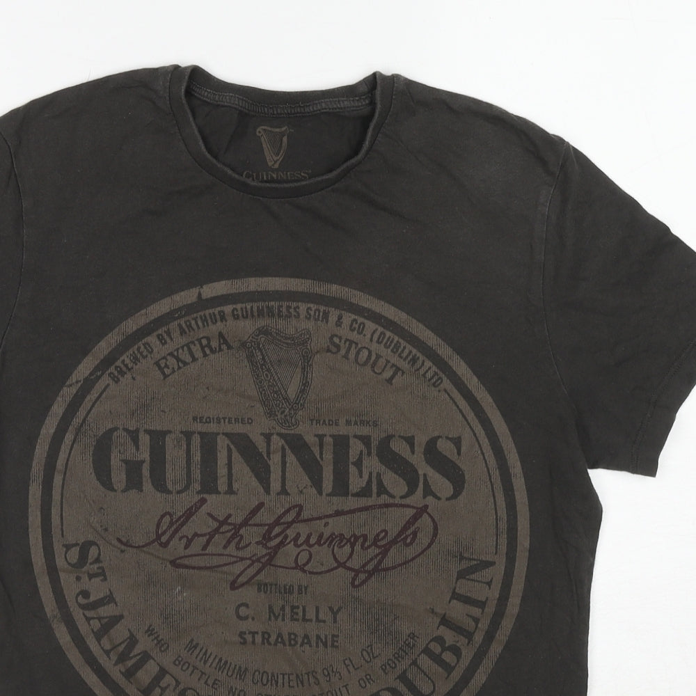 Guinness Mens Black Cotton T-Shirt Size S Round Neck