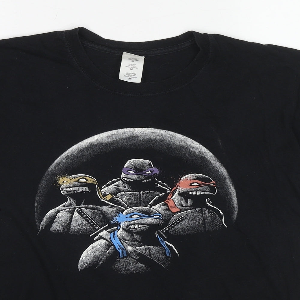 Teenage Mutant Ninja Turtles Mens Black Cotton T-Shirt Size M Round Neck