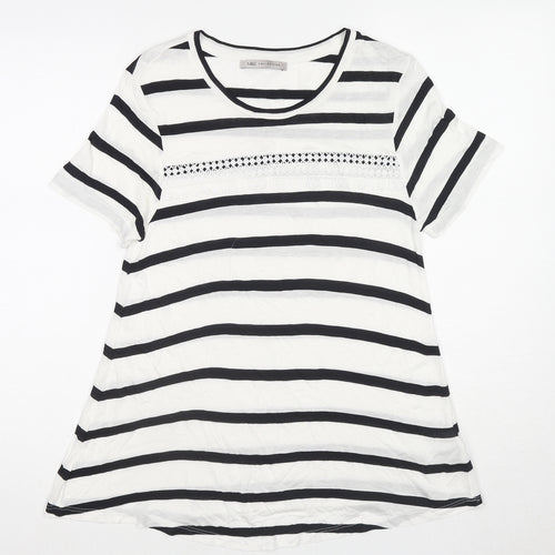Marks and Spencer Womens White Striped Viscose Basic Blouse Size 8 Round Neck