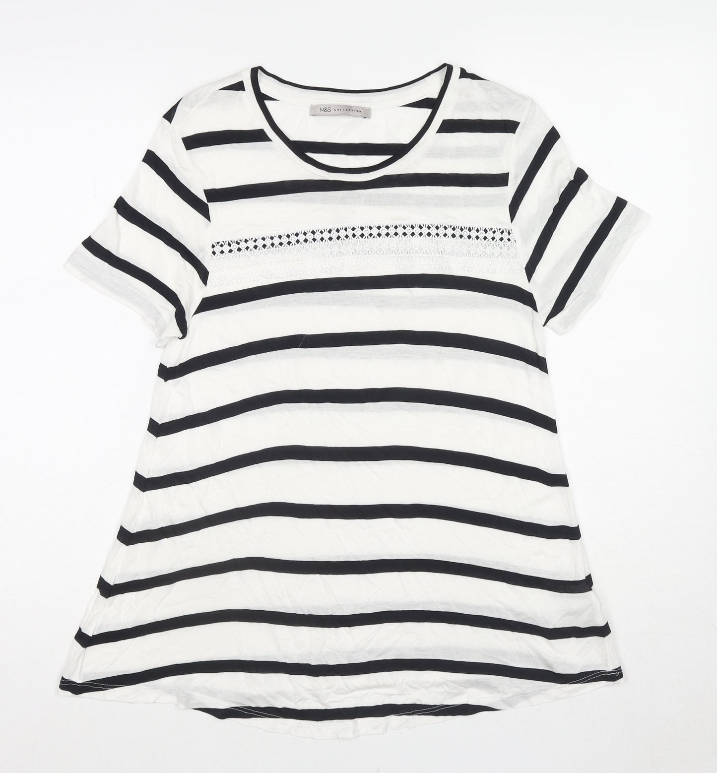 Marks and Spencer Womens White Striped Viscose Basic Blouse Size 8 Round Neck