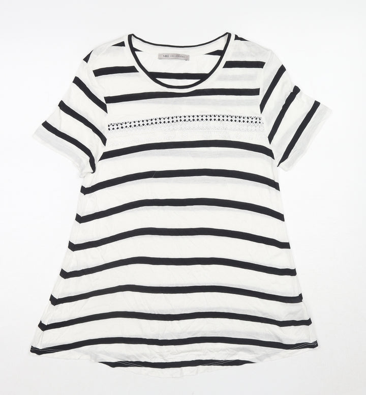Marks and Spencer Womens White Striped Viscose Basic Blouse Size 8 Round Neck