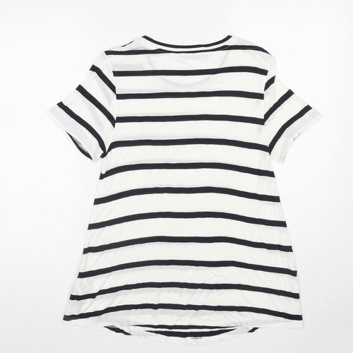 Marks and Spencer Womens White Striped Viscose Basic Blouse Size 8 Round Neck