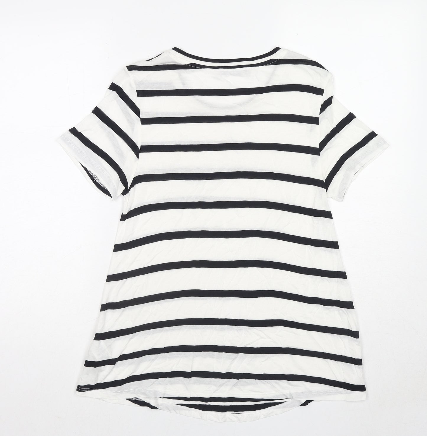 Marks and Spencer Womens White Striped Viscose Basic Blouse Size 8 Round Neck