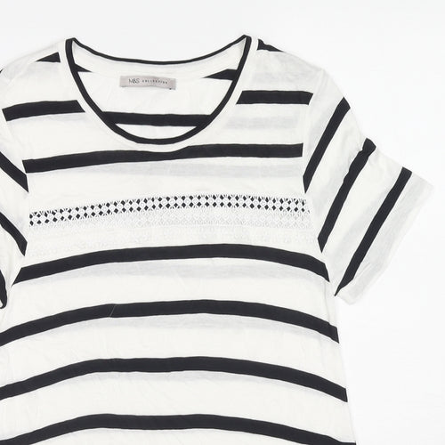 Marks and Spencer Womens White Striped Viscose Basic Blouse Size 8 Round Neck