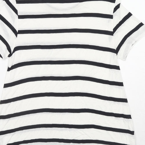 Marks and Spencer Womens White Striped Viscose Basic Blouse Size 8 Round Neck