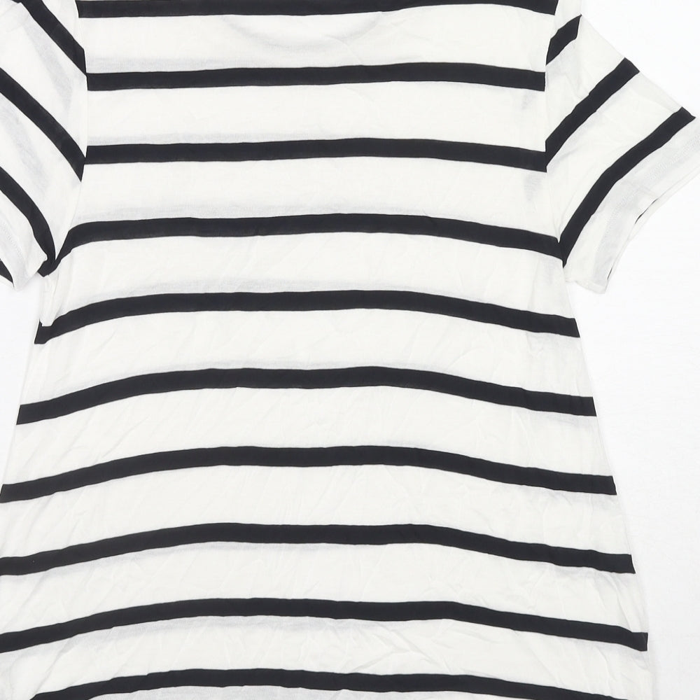 Marks and Spencer Womens White Striped Viscose Basic Blouse Size 8 Round Neck