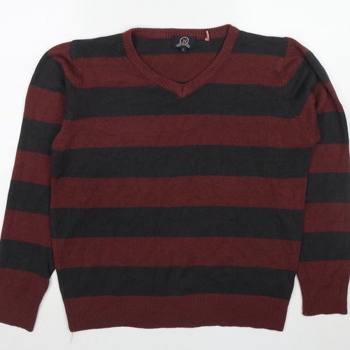 Hutson Harbour Womens Red V-Neck Striped Acrylic Pullover Jumper Size L