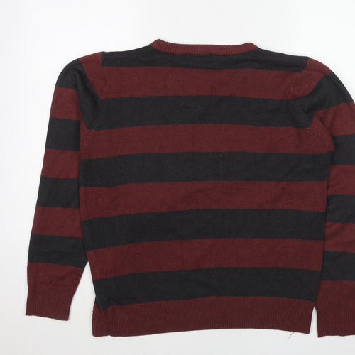 Hutson Harbour Womens Red V-Neck Striped Acrylic Pullover Jumper Size L