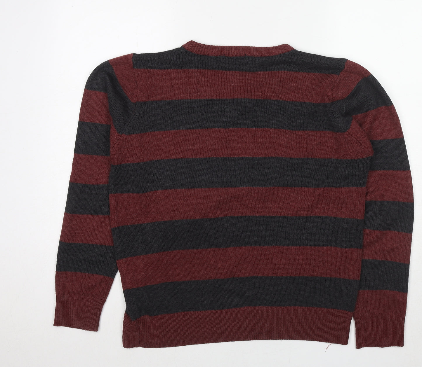 Hutson Harbour Womens Red V-Neck Striped Acrylic Pullover Jumper Size L