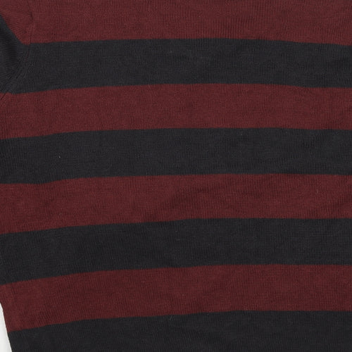 Hutson Harbour Womens Red V-Neck Striped Acrylic Pullover Jumper Size L