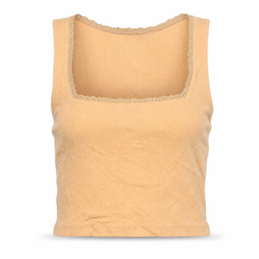 Front view of ASOS women’s orange cotton cropped tank, size UK 10, square neck