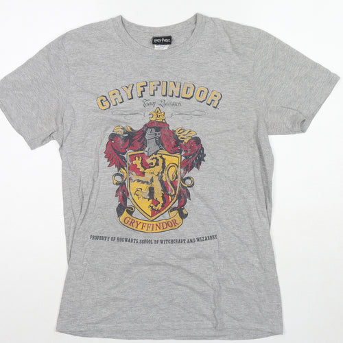 Harry Potter Womens Grey Cotton Basic T-Shirt Size M Round Neck - Gryffindor