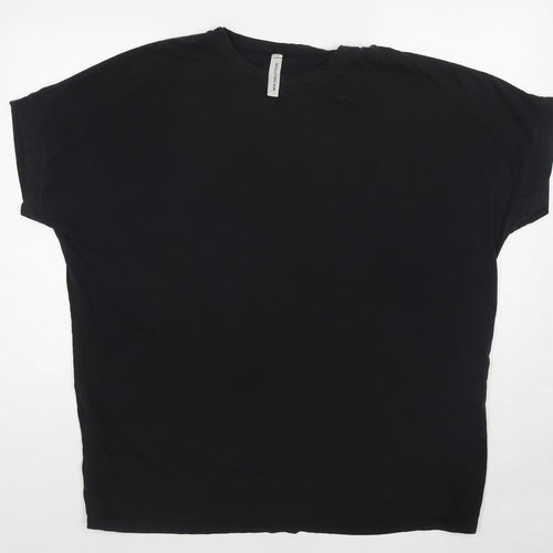 New Collection Womens Black Polyester Basic T-Shirt One Size Round Neck - Angel Wings and Halo
