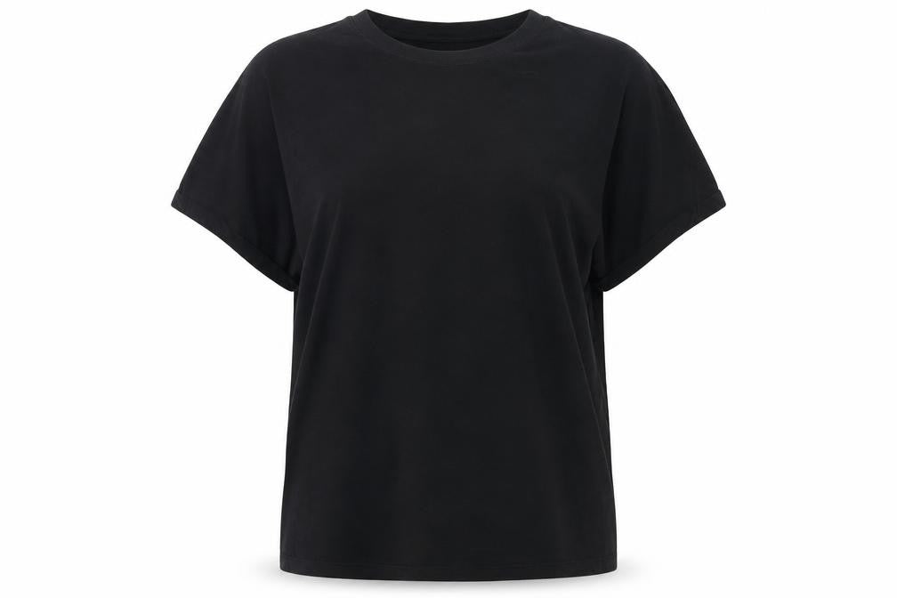 New Collection Womens Black Polyester Basic T-Shirt One Size Round Neck - Angel Wings and Halo
