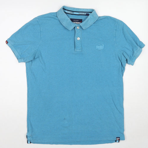 Superdry Mens Blue Cotton Polo Size 2XL Collared Pullover
