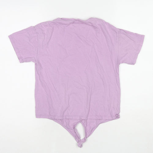 River Island Girls Purple Cotton Basic T-Shirt Size 9-10 Years Round Neck Pullover - San Clemente Knot Front