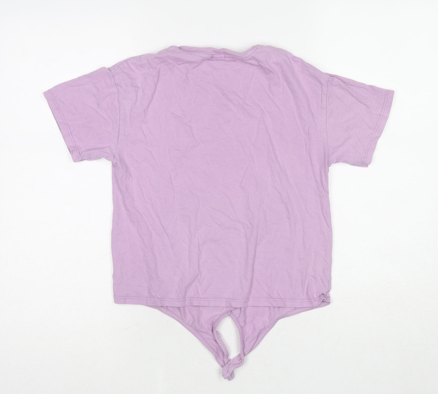 River Island Girls Purple Cotton Basic T-Shirt Size 9-10 Years Round Neck Pullover - San Clemente Knot Front