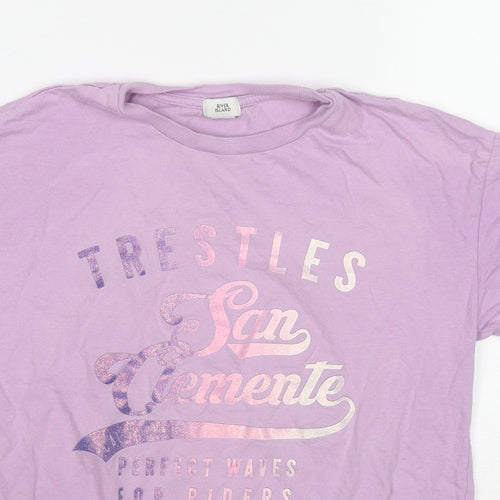 River Island Girls Purple Cotton Basic T-Shirt Size 9-10 Years Round Neck Pullover - San Clemente Knot Front
