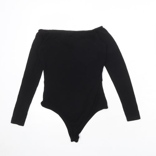 PRETTYLITTLETHING Womens Black Viscose Bodysuit One-Piece Size 10 Snap