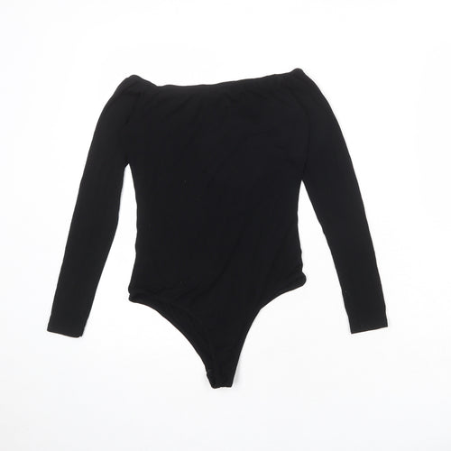 PRETTYLITTLETHING Womens Black Viscose Bodysuit One-Piece Size 10 Snap